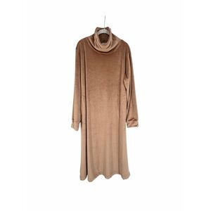 Softies 46” Feather Velour Funnel Neck Lounge Dress BirchTan Size XL Cozy Plush